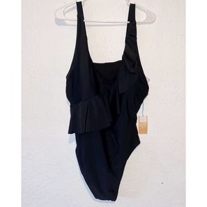 NEW! Kona Sol Black High Coverage One Piece Ruffle Swimsuit Plus Size 22W